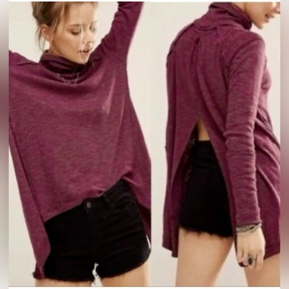 Free people funnel neck Plum pullover